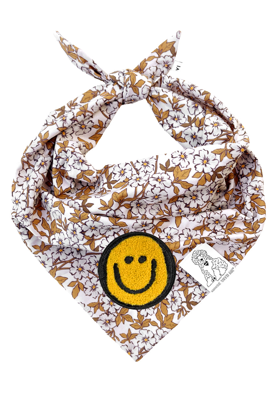 Dog Bandana Floral - Cream - Customize by adding Interchangeable Velcro Embroidered Patches