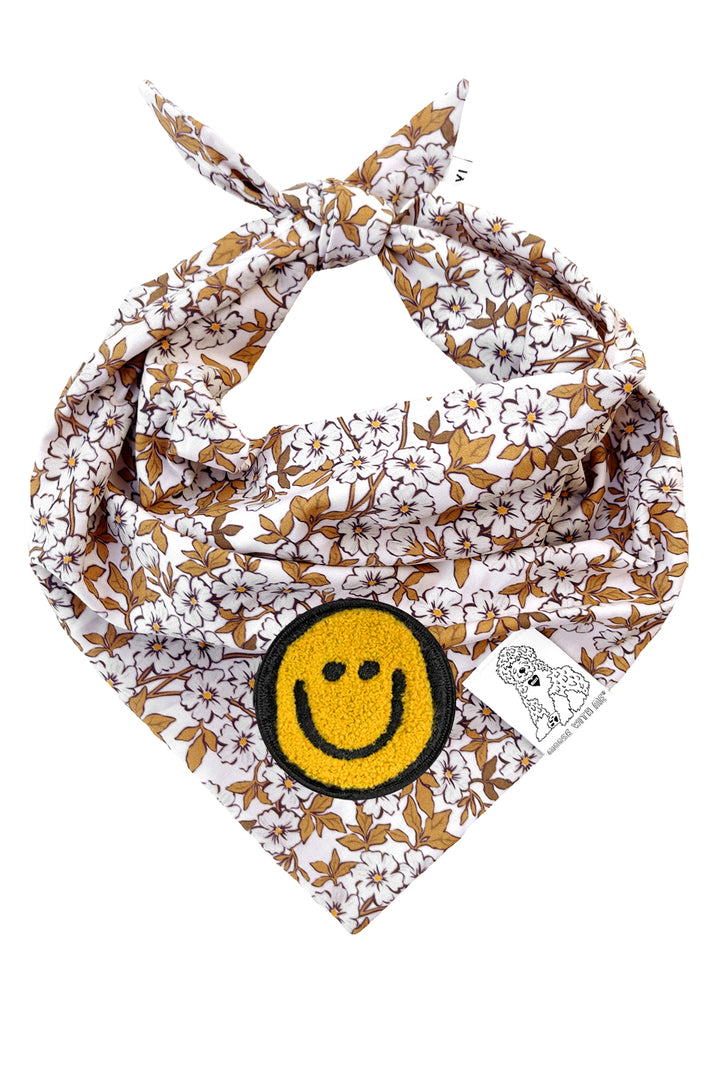 Dog Bandana Floral - Cream - Customize by adding Interchangeable Velcro Embroidered Patches