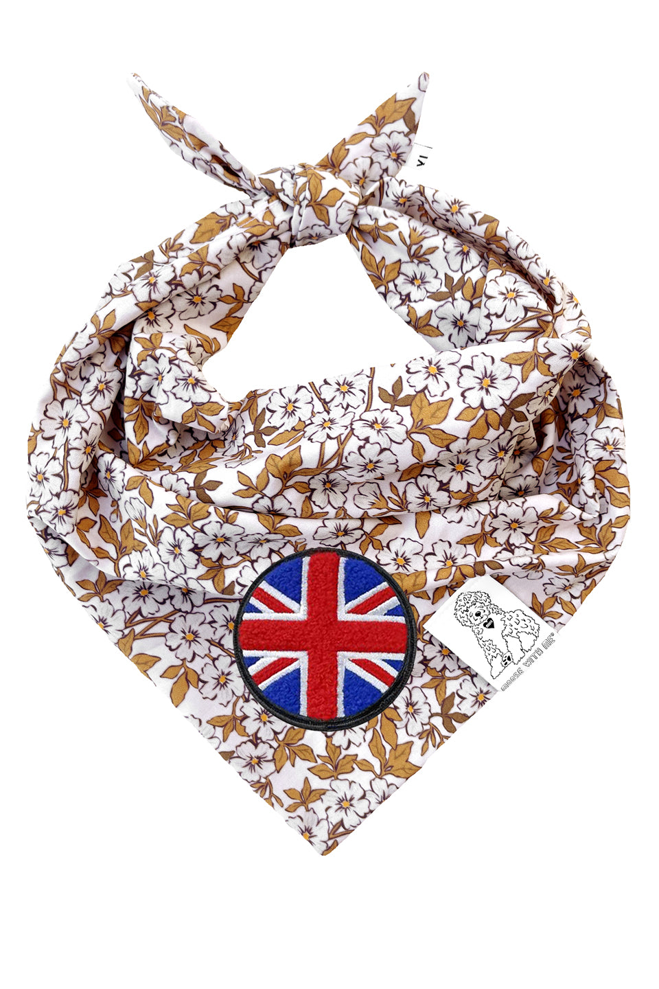 Dog Bandana Floral - Cream - Customize by adding Interchangeable Velcro Embroidered Patches