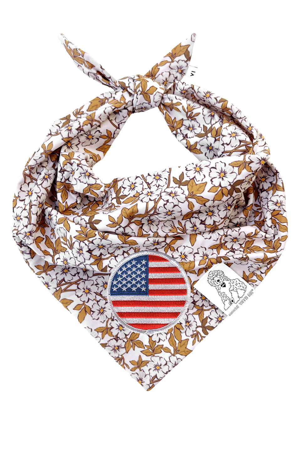 Dog Bandana Floral - Cream - Customize by adding Interchangeable Velcro Embroidered Patches