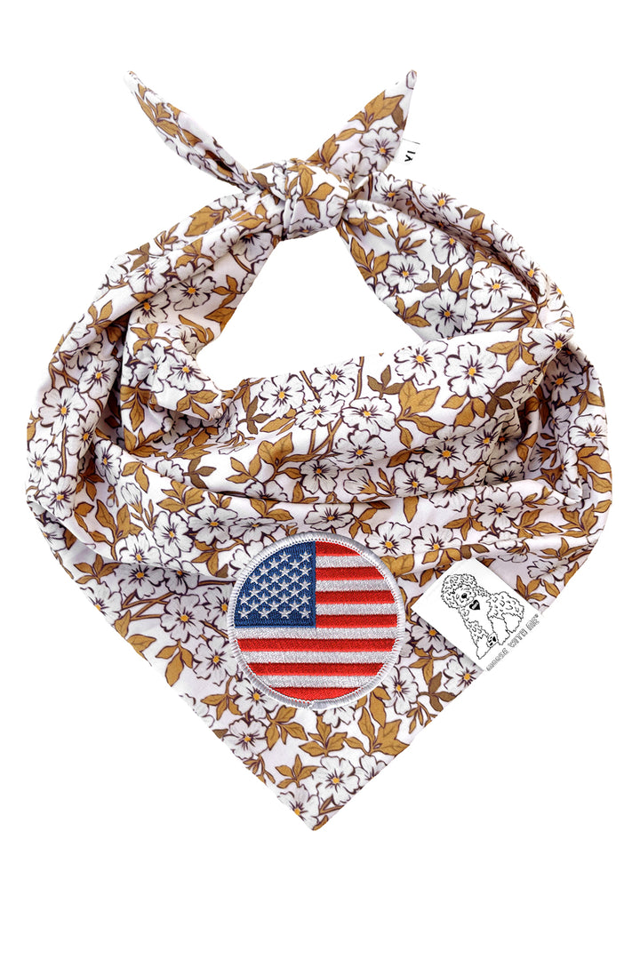 Dog Bandana Floral - Cream - Customize by adding Interchangeable Velcro Embroidered Patches
