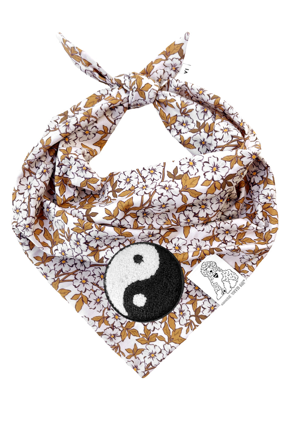 Dog Bandana Floral - Cream - Customize by adding Interchangeable Velcro Embroidered Patches