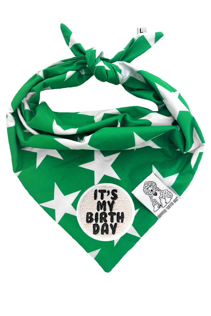 Dog Bandana Star - Green - Customize by adding Interchangeable Velcro Embroidered Patches