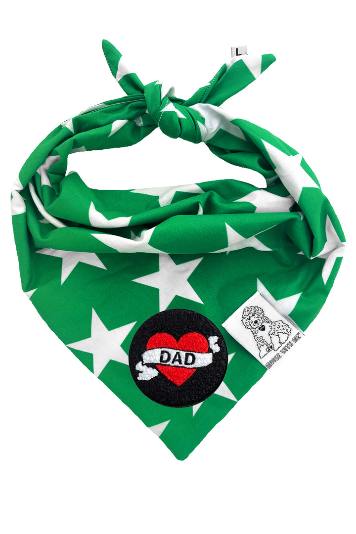 Dog Bandana Star - Green - Customize by adding Interchangeable Velcro Embroidered Patches
