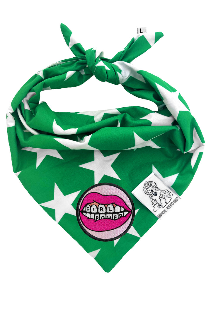 Dog Bandana Star - Green - Customize by adding Interchangeable Velcro Embroidered Patches