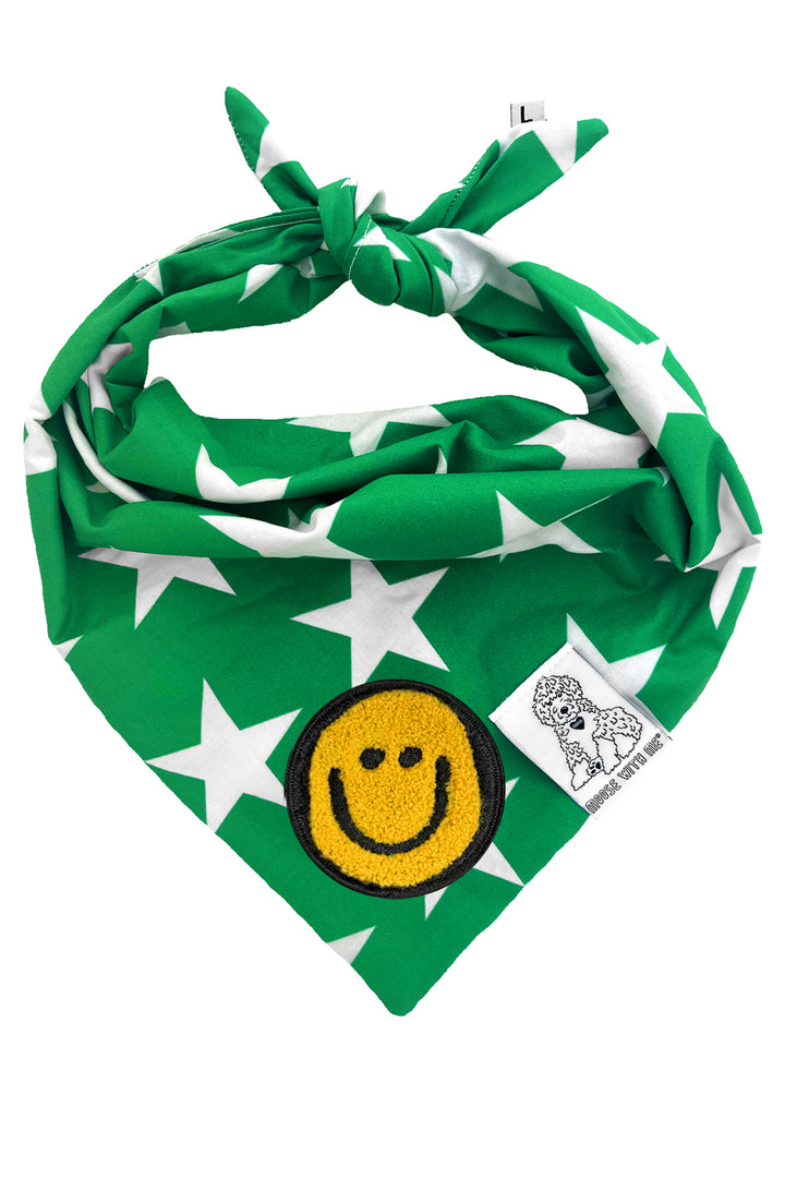 Dog Bandana Star - Green - Customize by adding Interchangeable Velcro Embroidered Patches
