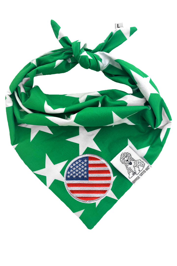 Dog Bandana Star - Green - Customize by adding Interchangeable Velcro Embroidered Patches