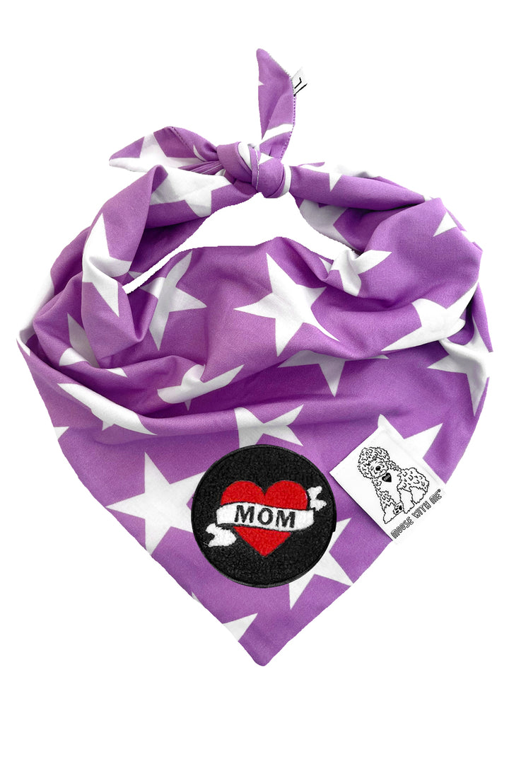 Dog Bandana Star - Purple - Customize by adding Interchangeable Velcro Embroidered Patches