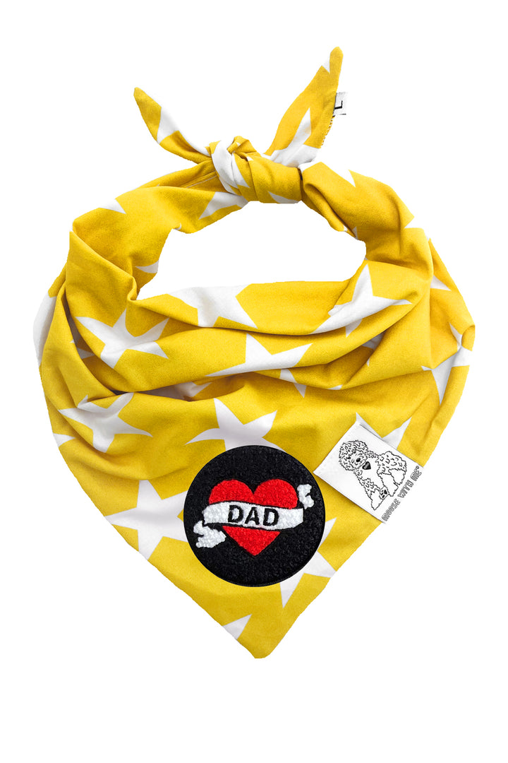 Dog Bandana Star - Yellow - Customize by adding Interchangeable Velcro Embroidered Patches