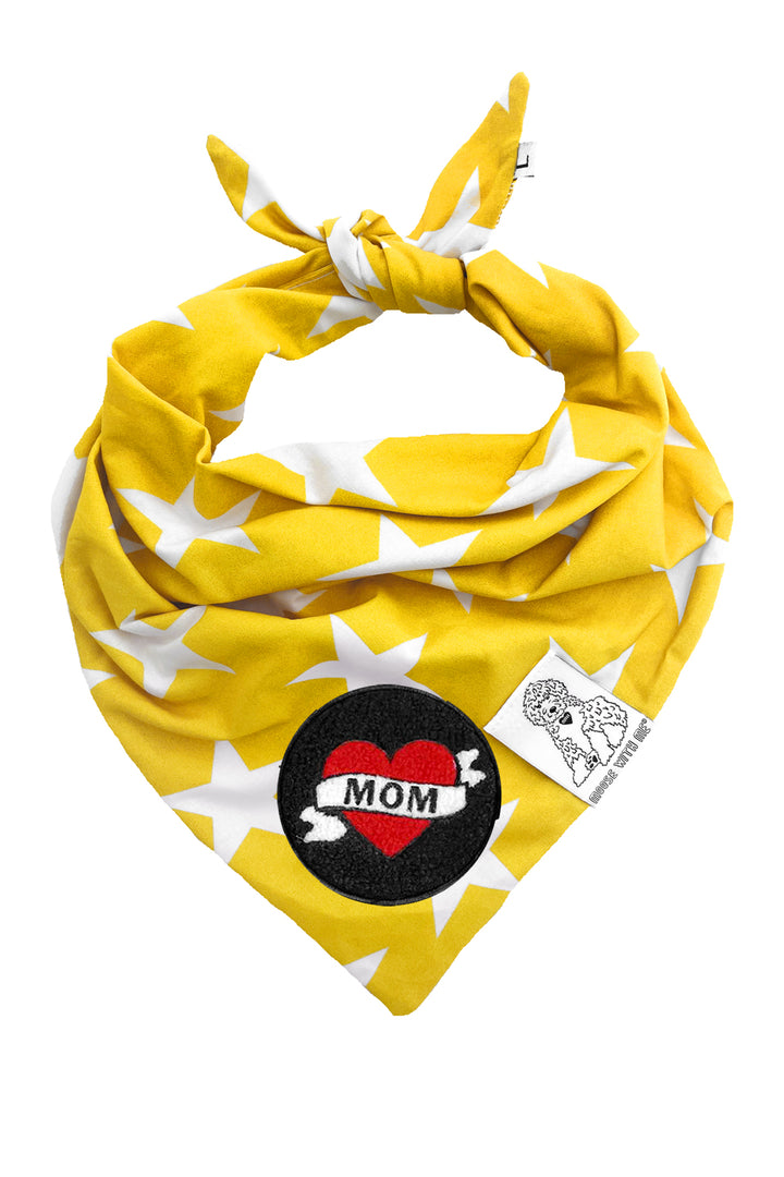 Dog Bandana Star - Yellow - Customize by adding Interchangeable Velcro Embroidered Patches