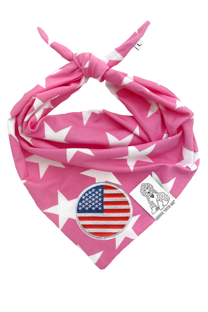 Dog Bandana Star - Pink - Customize by adding Interchangeable Velcro Embroidered Patches