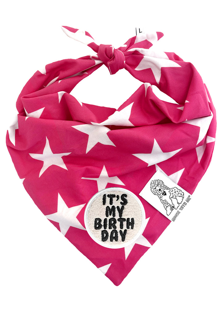 Dog Bandana Star - Pink - Customize by adding Interchangeable Velcro Embroidered Patches