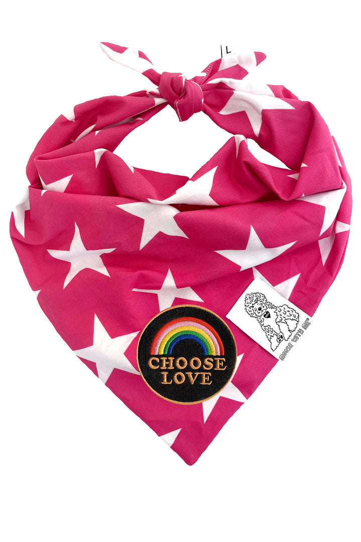 Dog Bandana Star - Pink - Customize by adding Interchangeable Velcro Embroidered Patches