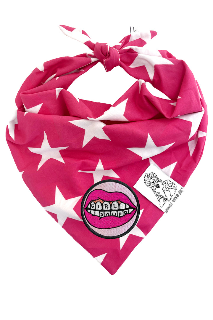 Dog Bandana Star - Pink - Customize by adding Interchangeable Velcro Embroidered Patches