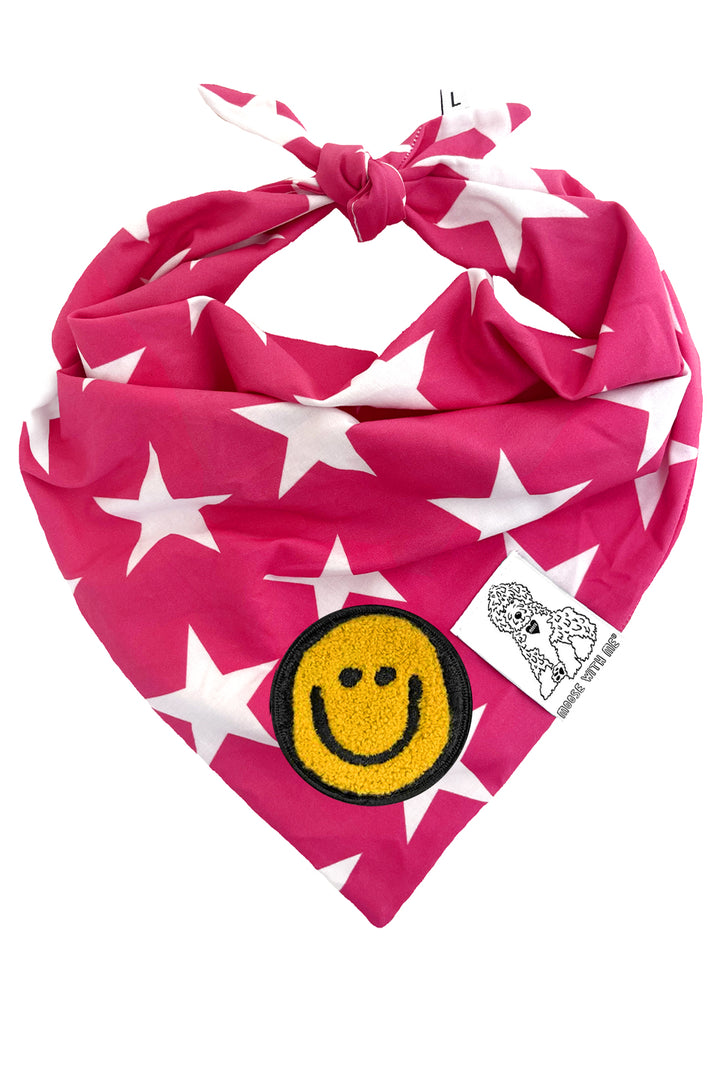 Dog Bandana Star - Pink - Customize by adding Interchangeable Velcro Embroidered Patches