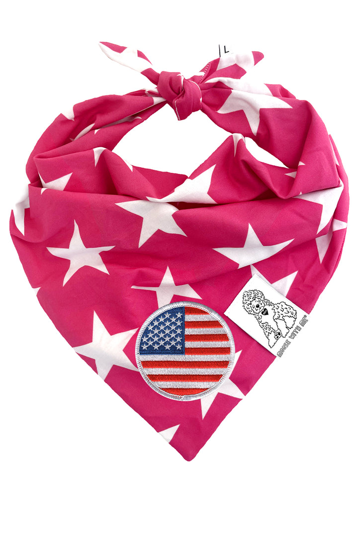 Dog Bandana Star - Pink - Customize by adding Interchangeable Velcro Embroidered Patches