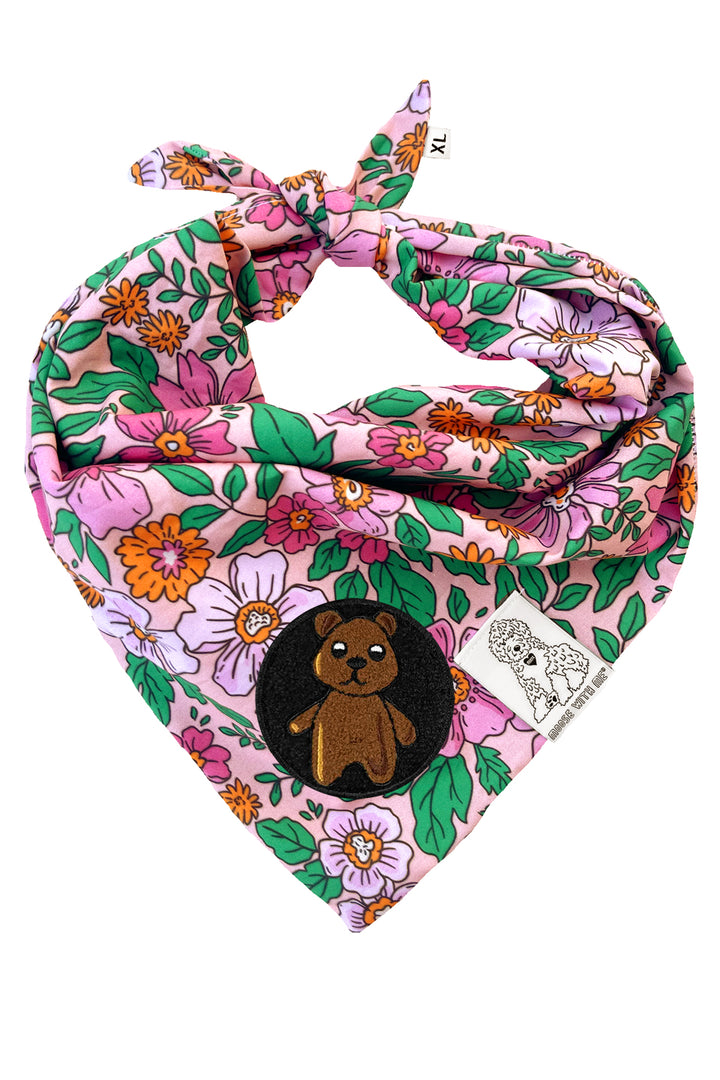Dog Bandana Floral - Pink - Customize by adding Interchangeable Velcro Embroidered Patches