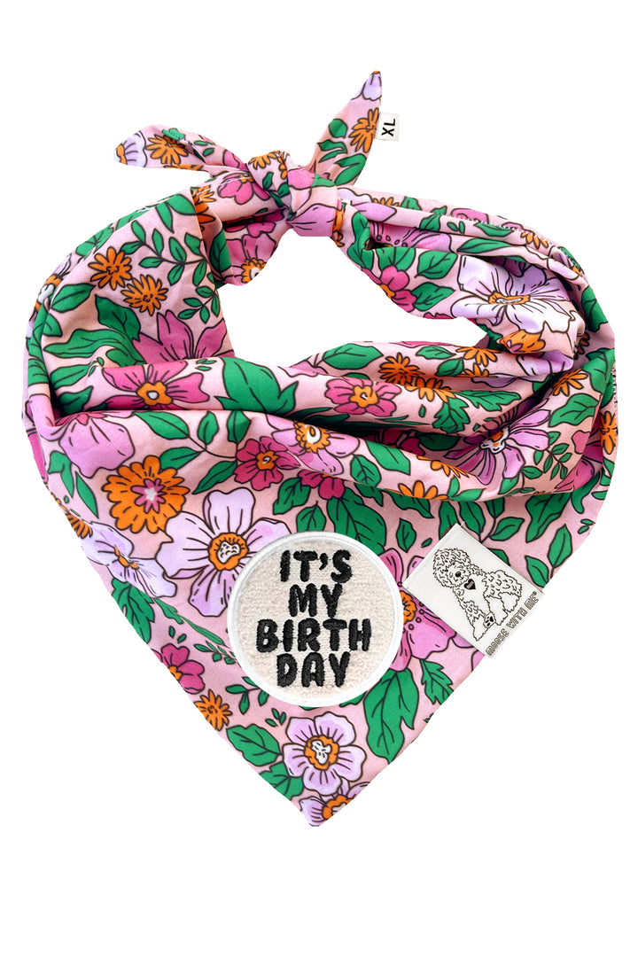 Dog Bandana Floral - Pink - Customize by adding Interchangeable Velcro Embroidered Patches