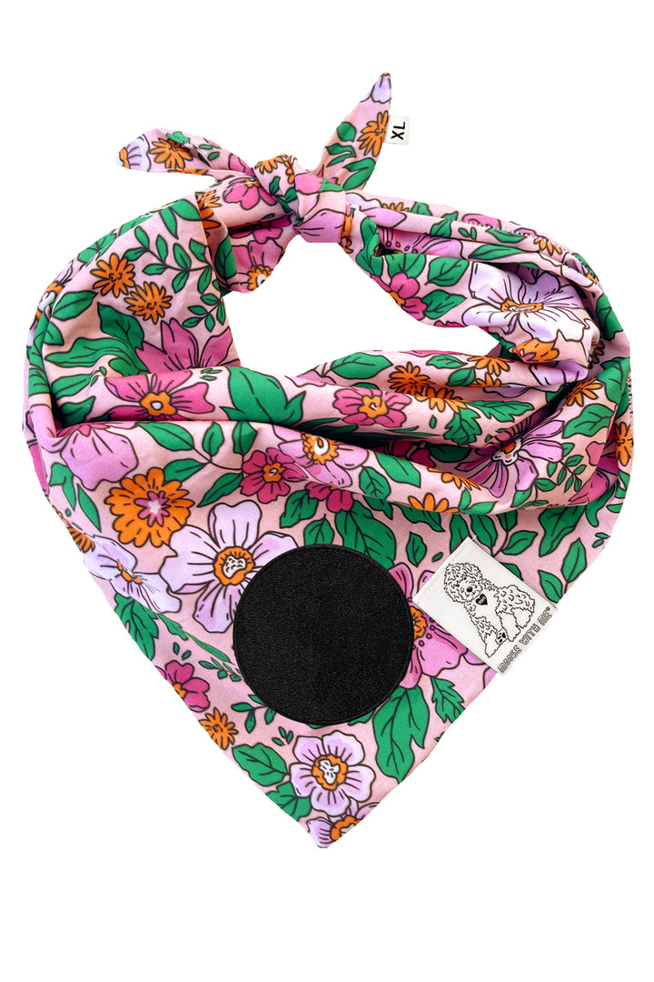 Dog Bandana Floral - Pink - Customize by adding Interchangeable Velcro Embroidered Patches