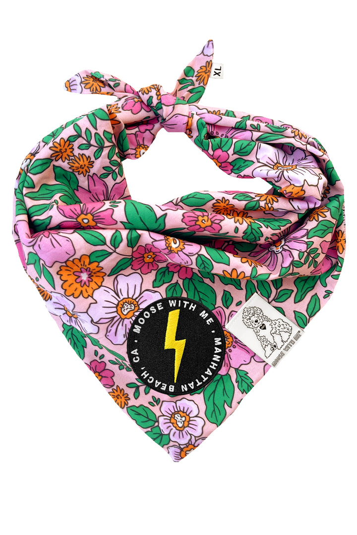 Dog Bandana Floral - Pink - Customize by adding Interchangeable Velcro Embroidered Patches