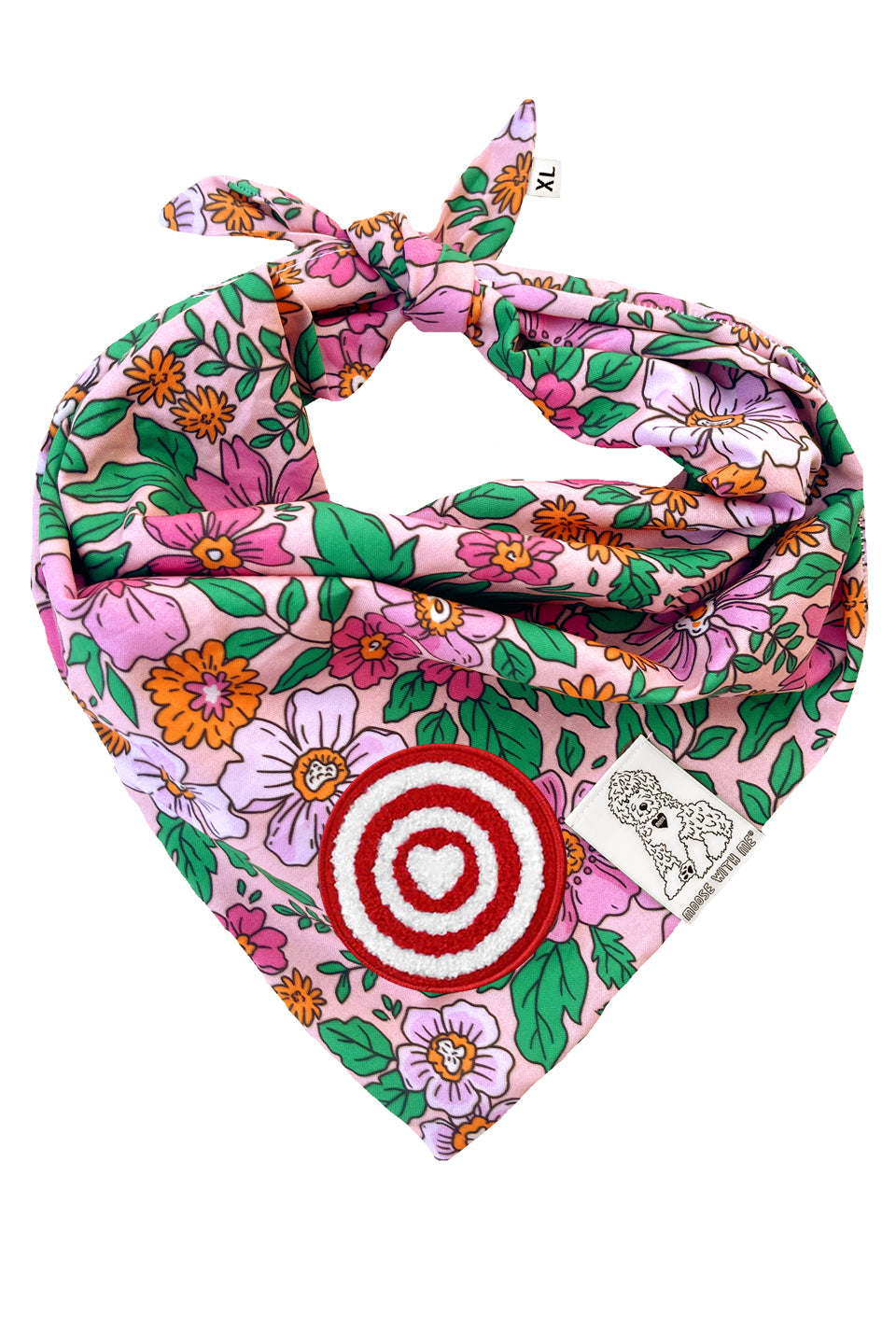 Dog Bandana Floral - Pink - Customize by adding Interchangeable Velcro Embroidered Patches