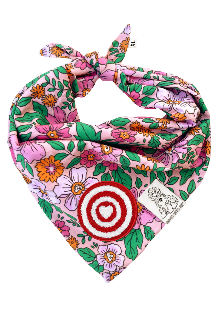 Dog Bandana Floral - Pink - Customize by adding Interchangeable Velcro Embroidered Patches