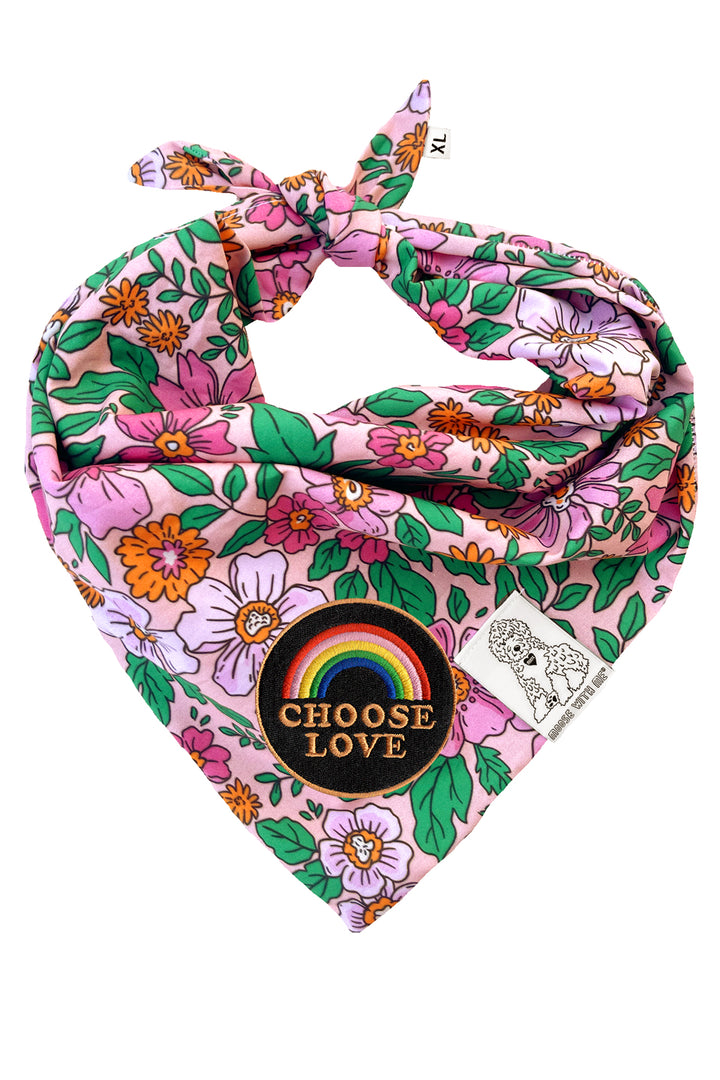 Dog Bandana Floral - Pink - Customize by adding Interchangeable Velcro Embroidered Patches