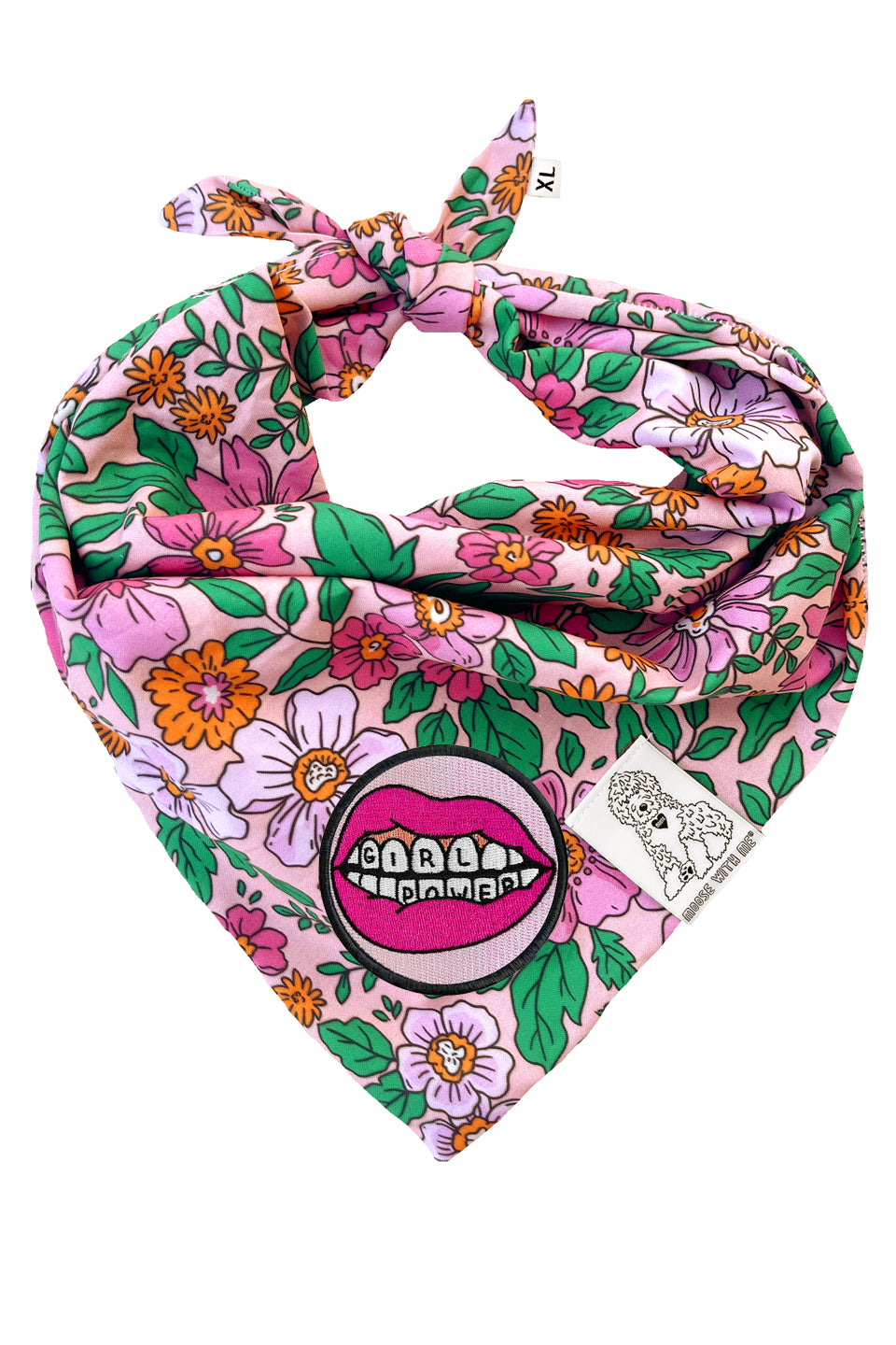 Dog Bandana Floral - Pink - Customize by adding Interchangeable Velcro Embroidered Patches