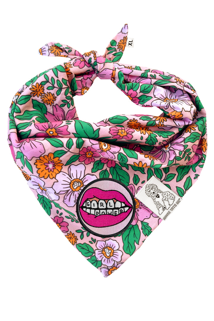 Dog Bandana Floral - Pink - Customize by adding Interchangeable Velcro Embroidered Patches