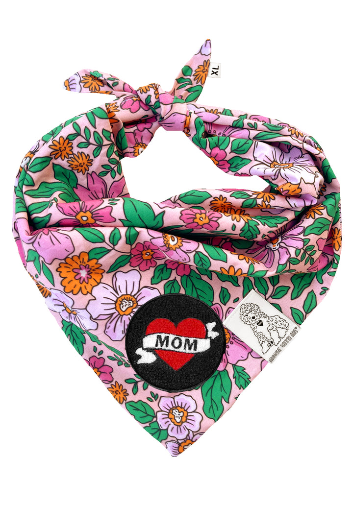 Dog Bandana Floral - Pink - Customize by adding Interchangeable Velcro Embroidered Patches