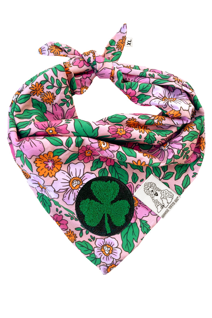 Dog Bandana Floral - Pink - Customize by adding Interchangeable Velcro Embroidered Patches