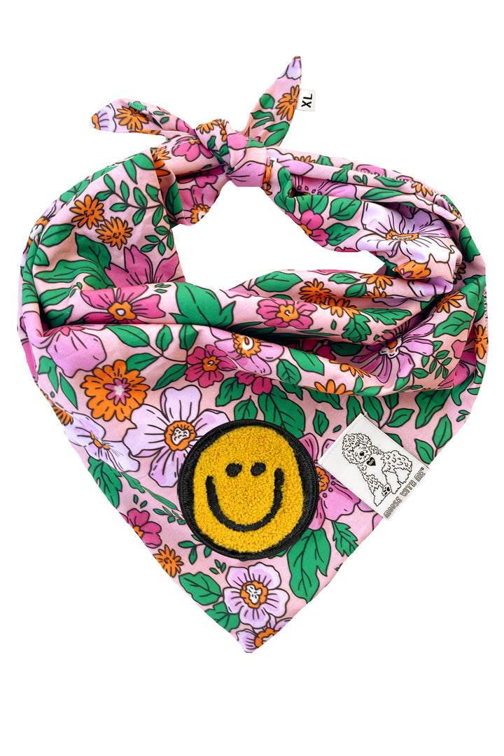 Dog Bandana Floral - Pink - Customize by adding Interchangeable Velcro Embroidered Patches