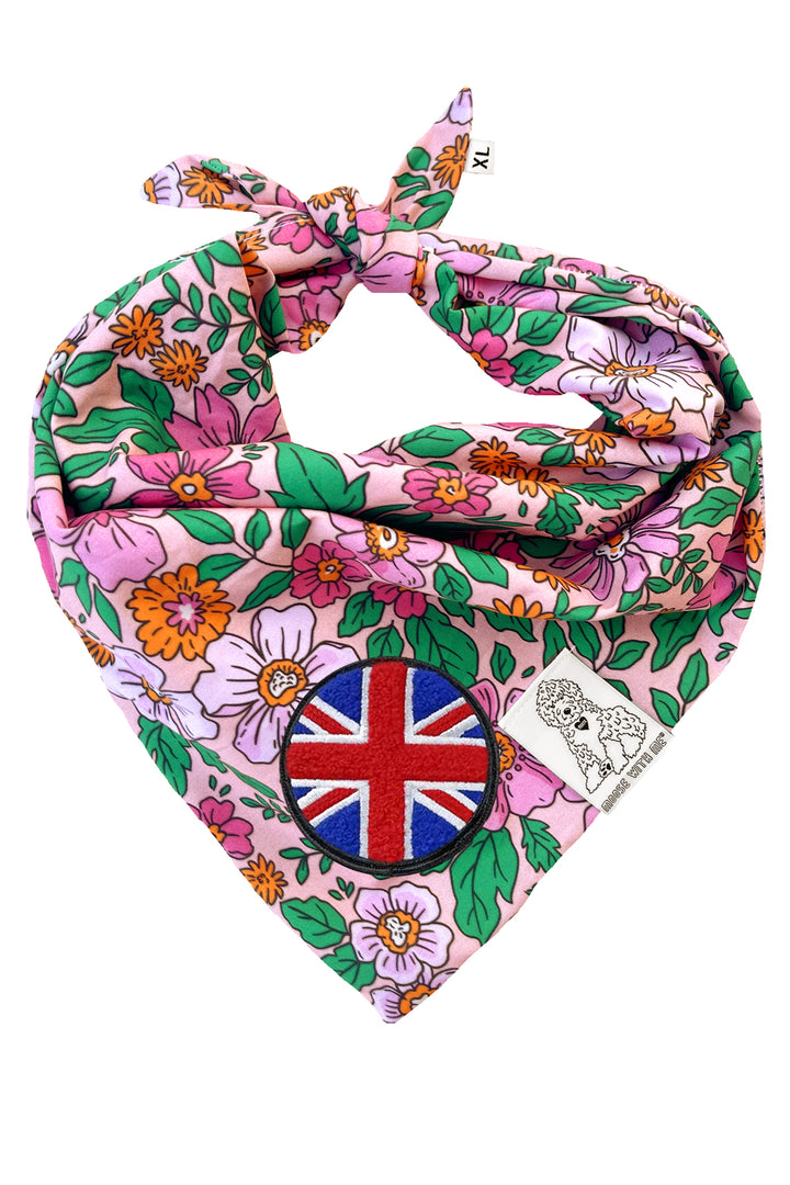 Dog Bandana Floral - Pink - Customize by adding Interchangeable Velcro Embroidered Patches