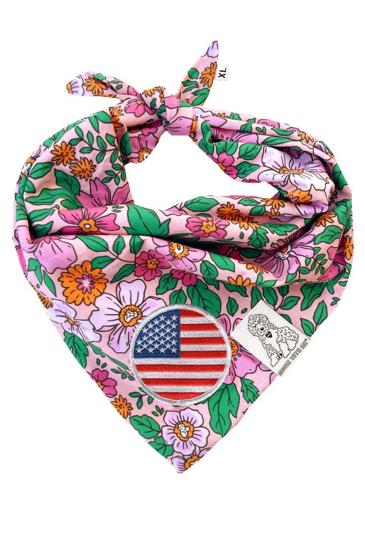 Dog Bandana Floral - Pink - Customize by adding Interchangeable Velcro Embroidered Patches