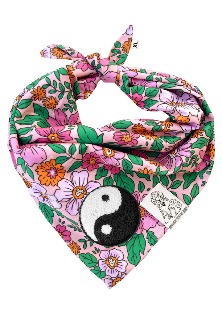 Dog Bandana Floral - Pink - Customize by adding Interchangeable Velcro Embroidered Patches