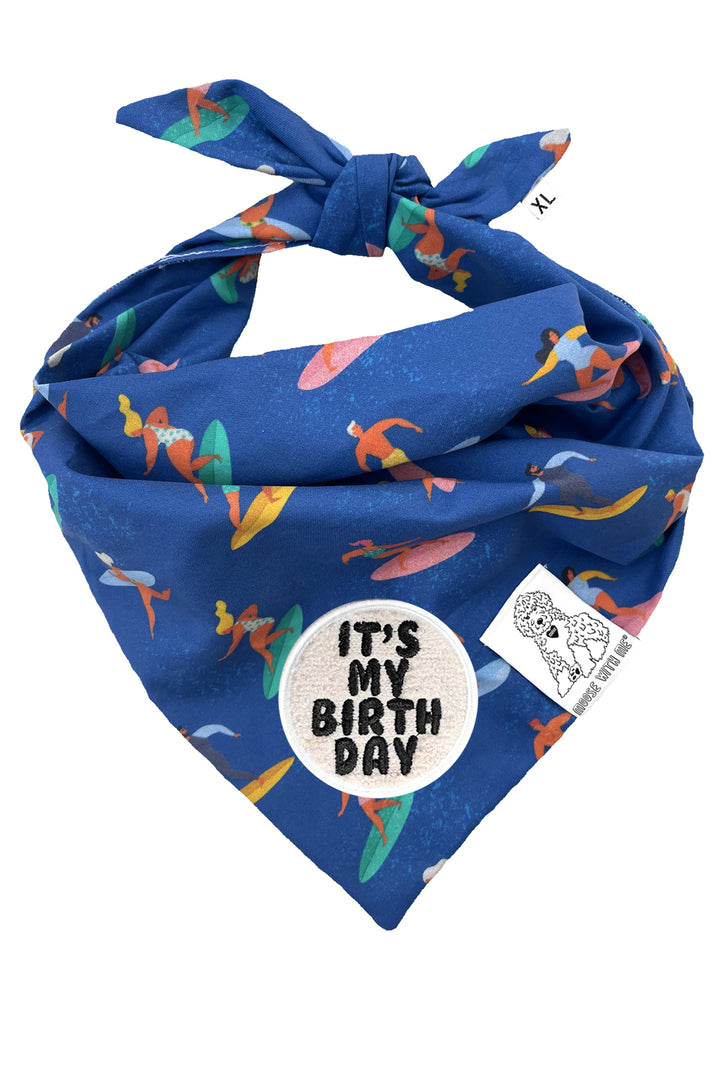 Dog Bandana Surfer - Blue - Customize by adding Interchangeable Velcro Embroidered Patches