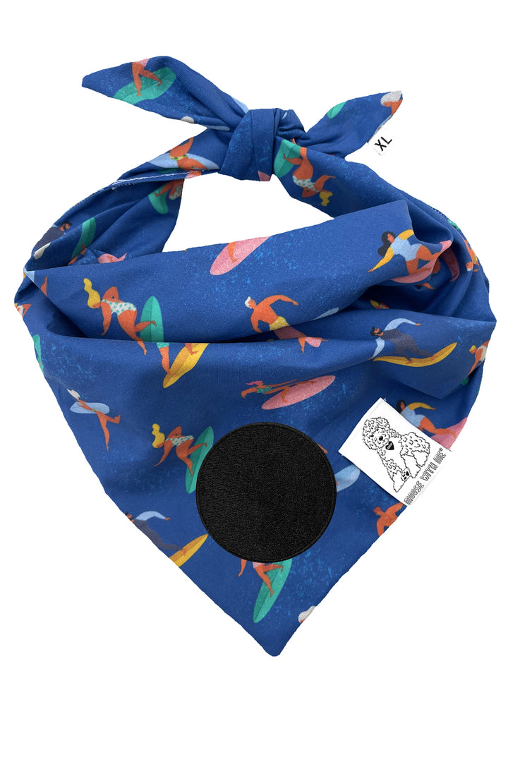 Dog Bandana Surfer - Blue - Customize by adding Interchangeable Velcro Embroidered Patches