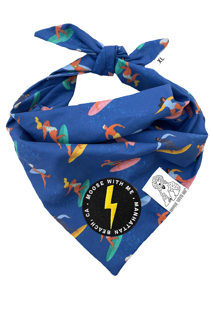 Dog Bandana Surfer - Blue - Customize by adding Interchangeable Velcro Embroidered Patches