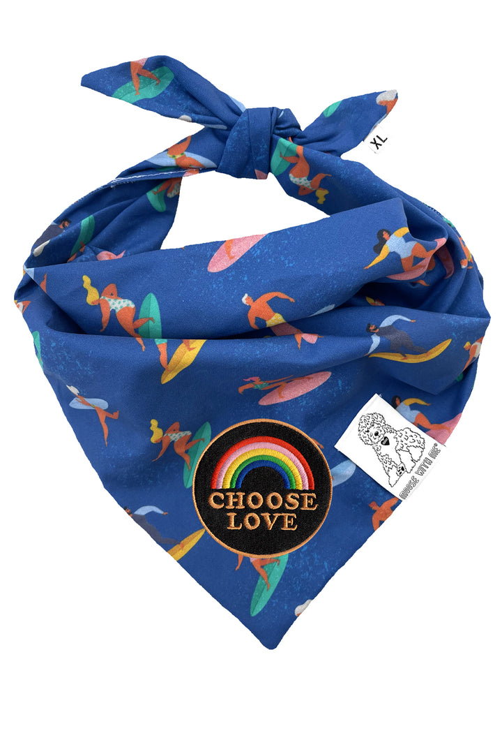 Dog Bandana Surfer - Blue - Customize by adding Interchangeable Velcro Embroidered Patches