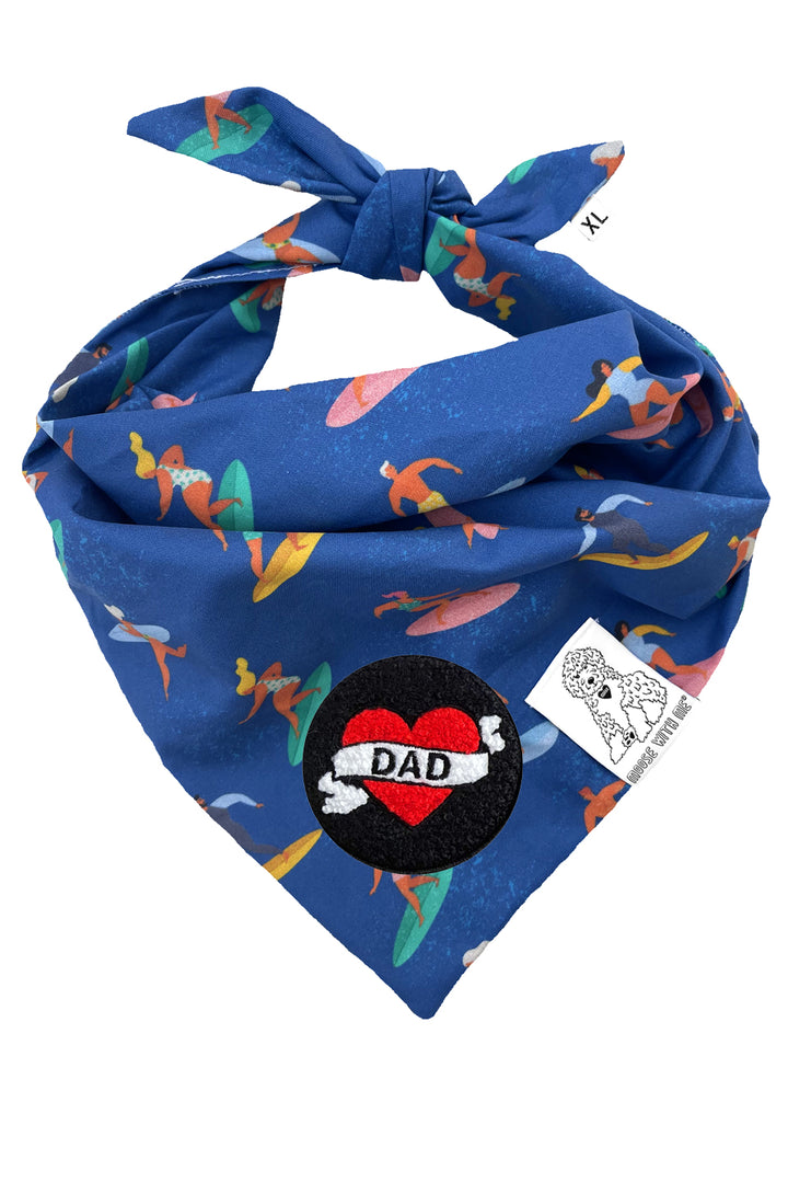 Dog Bandana Surfer - Blue - Customize by adding Interchangeable Velcro Embroidered Patches