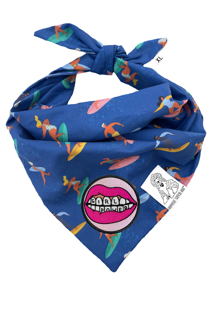 Dog Bandana Surfer - Blue - Customize by adding Interchangeable Velcro Embroidered Patches