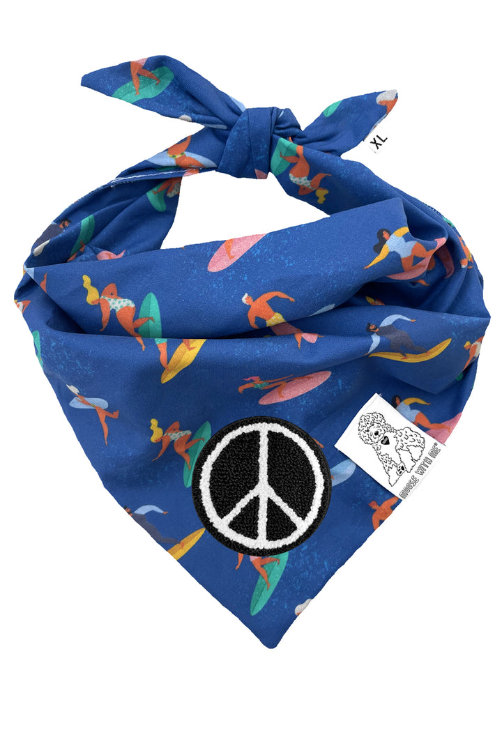 Dog Bandana Surfer - Blue - Customize by adding Interchangeable Velcro Embroidered Patches