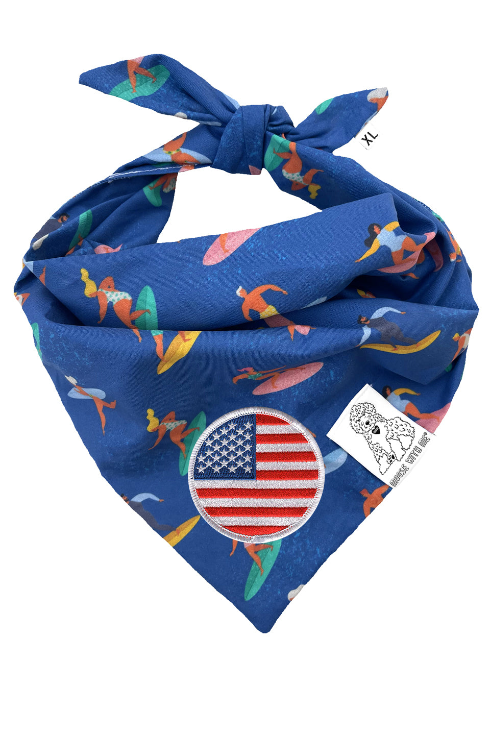Dog Bandana Surfer - Blue - Customize by adding Interchangeable Velcro Embroidered Patches