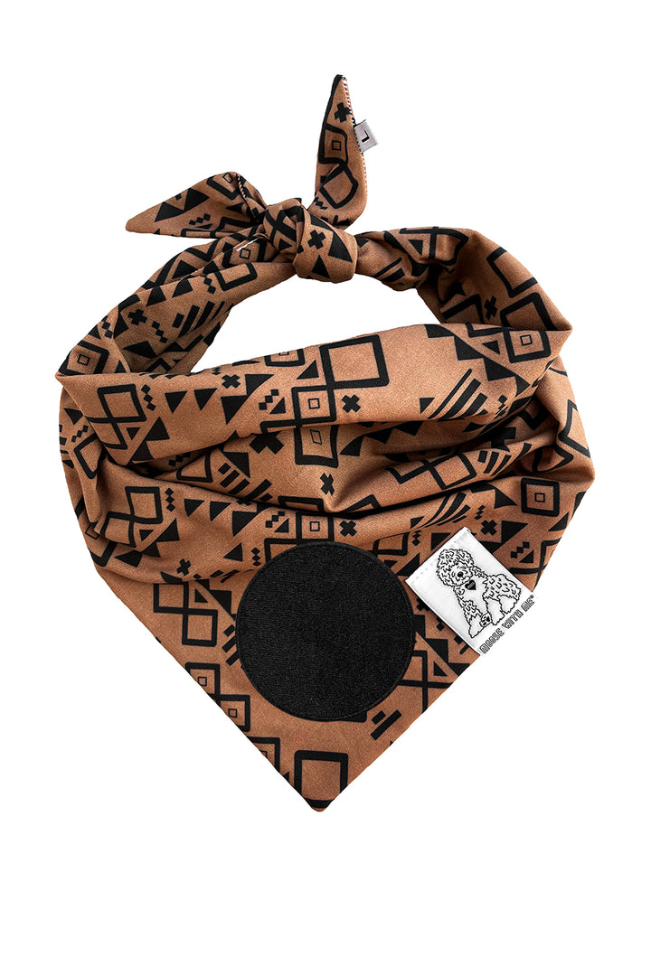 Dog Bandana Aztec - Brown - Customize by adding Interchangeable Velcro Embroidered Patches