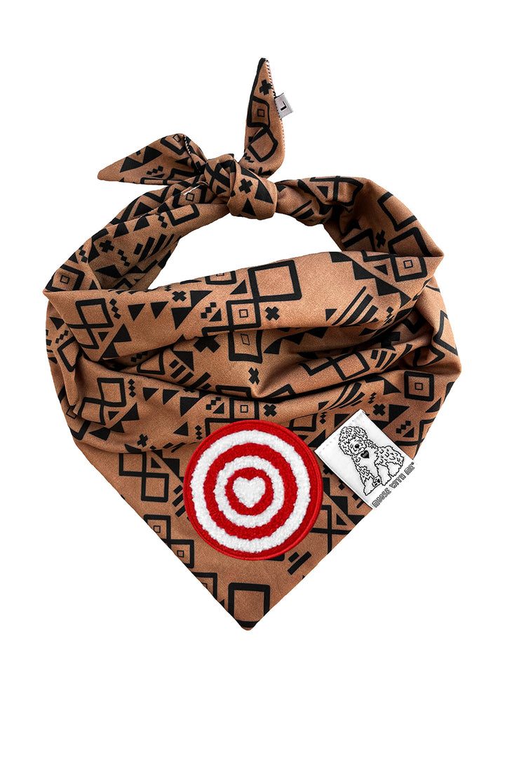 Dog Bandana Aztec - Brown - Customize by adding Interchangeable Velcro Embroidered Patches