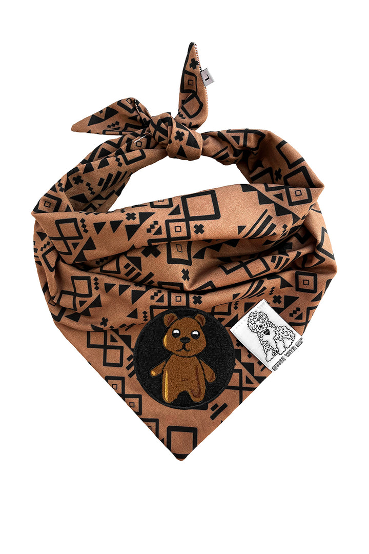 Dog Bandana Aztec - Brown - Customize by adding Interchangeable Velcro Embroidered Patches