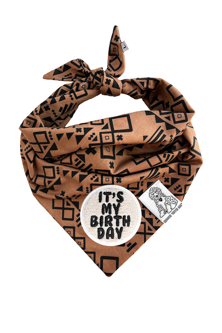 Dog Bandana Aztec - Brown - Customize by adding Interchangeable Velcro Embroidered Patches