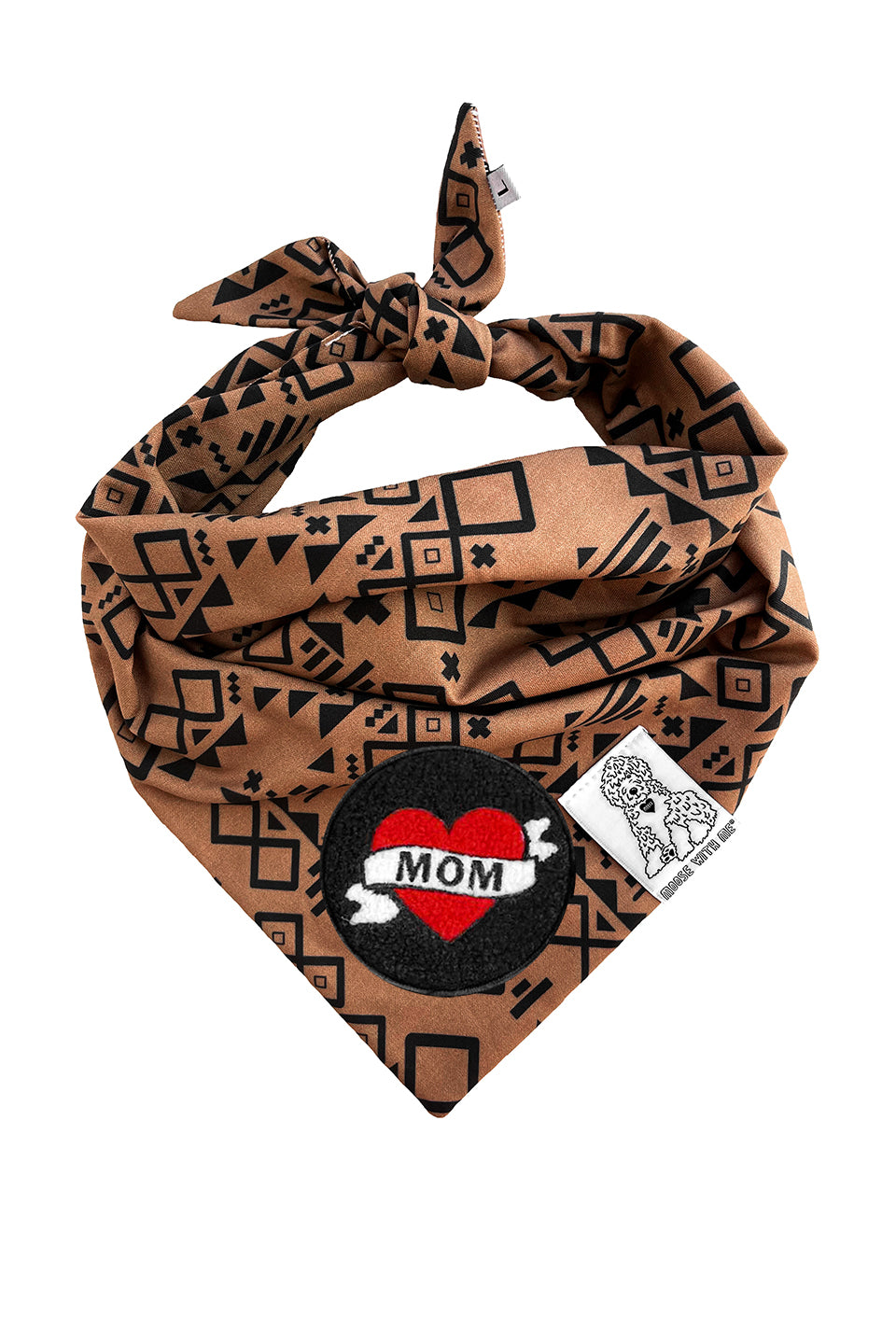 Dog Bandana Aztec - Brown - Customize by adding Interchangeable Velcro Embroidered Patches