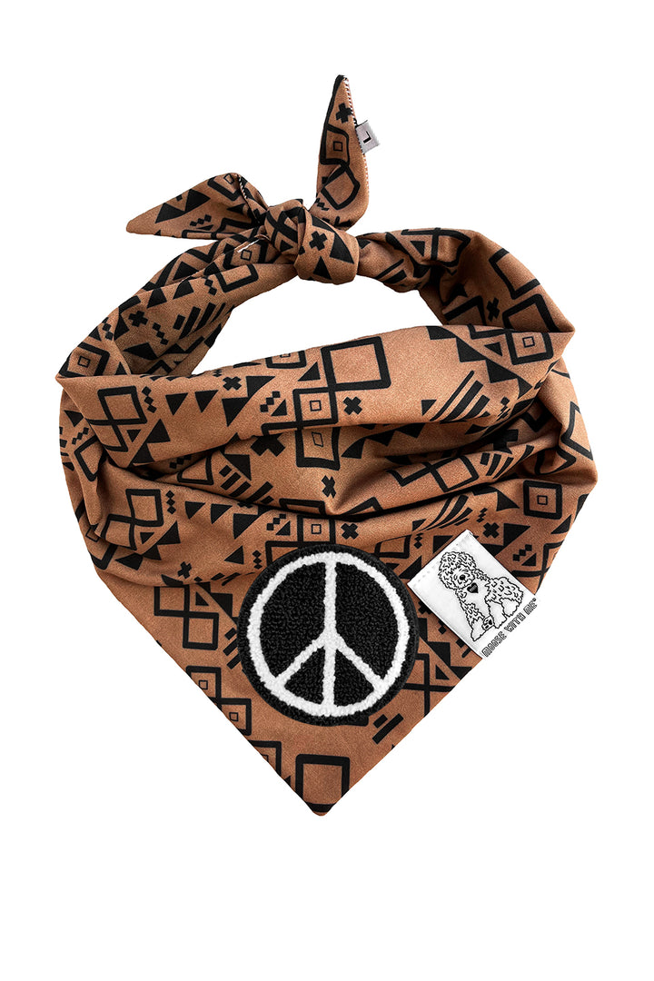 Dog Bandana Aztec - Brown - Customize by adding Interchangeable Velcro Embroidered Patches