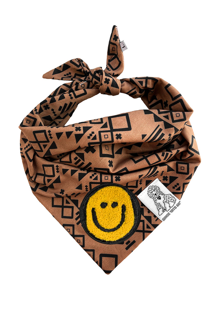 Dog Bandana Aztec - Brown - Customize by adding Interchangeable Velcro Embroidered Patches